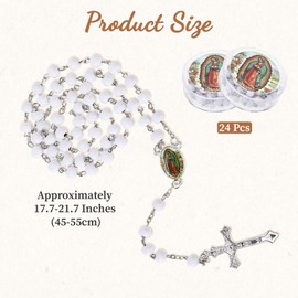 24 Pcs Rosaries Catholic Rosary Beads Baptism Favors First Communion Gifts with Gift Box Cross Necklace Carved Religious Items for Church Events Funeral Ceremony Holy Communion Party Supplies (White)
