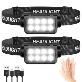 Rechargeable Headlamp Flashlight 2-Pack, 8 LED 2500 Lumen Ultra-Light Bright Headlight with Motion Sensor, Waterproof Lightweight Head Lamp for Adult Kid, Headlamps for Outdoor Camping Running Fishing