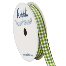 Ribbli Moss Green and White Gingham Ribbon,100% Polyester Woven Edge,3/8 Inch x 10 Yard,Plaid Ribbon Use for Gift Wrapping,Party Decoration