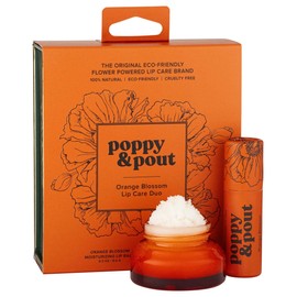 Poppy & Pout Lip Care Set | Lip Balm & Scrub | Sustainable Cardboard Tubes & Glass Jars, All Natural, Beeswax, Coconut Oil, Cruelty Free, Exfoliating & Moisturizing Lip Treatment (Orange Blossom)