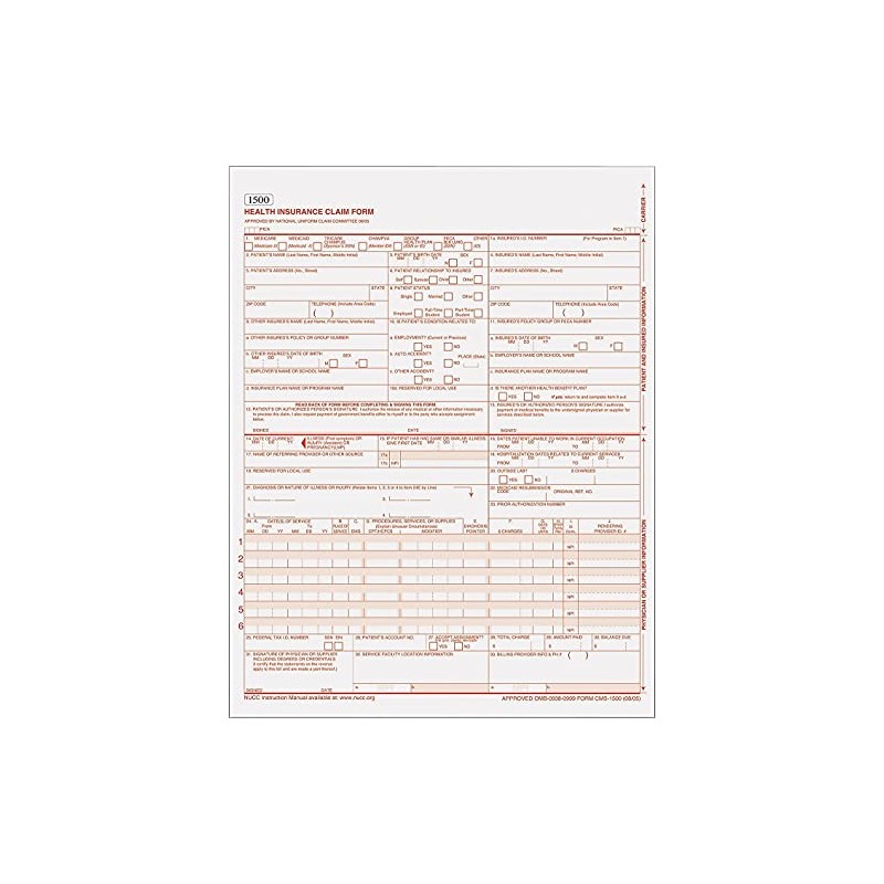 TOPS 50135RV CMS 1500 Claim Form,Laser,20 lb,8-1/2-Inch x11-Inch ,250/PK,8PK,WE