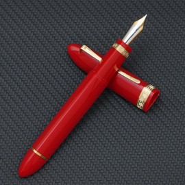 erofa Majohn V60 Piston Fountain Pen Fine Nib, Red Golden Triangular Resin Writing Office Pen Set with Gift Box