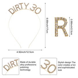 SOSPIRO Dirty Thirty 30th Birthday Headpiece Girl, Gold Birthday Crown Sash Crystal Tiara for Women Birthday Crown Princess Hair Accessories for Women Party Decoration Accessories