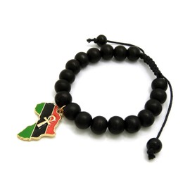 Fashion 21 Pan Colored Africa Map Charm Adjustable 10mm Wooden Bead Bracelet in Black (Ankh in Africa)