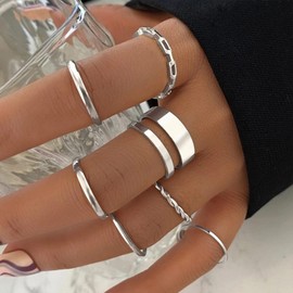 Silver Knuckle Rings Set for Women Trendy Stackable Rings Cute Stackable Finger Rings Dainty Open Midi Rings Set Mixed Size Pack Boho Rings (Silver)