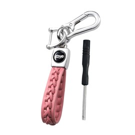 CGEAMDY Car Key Fob, Leather Braided Key Ring, Car Anti-Lost Keychain Pendant, Car Key Ring Accessories for Motorcycle (Pink)