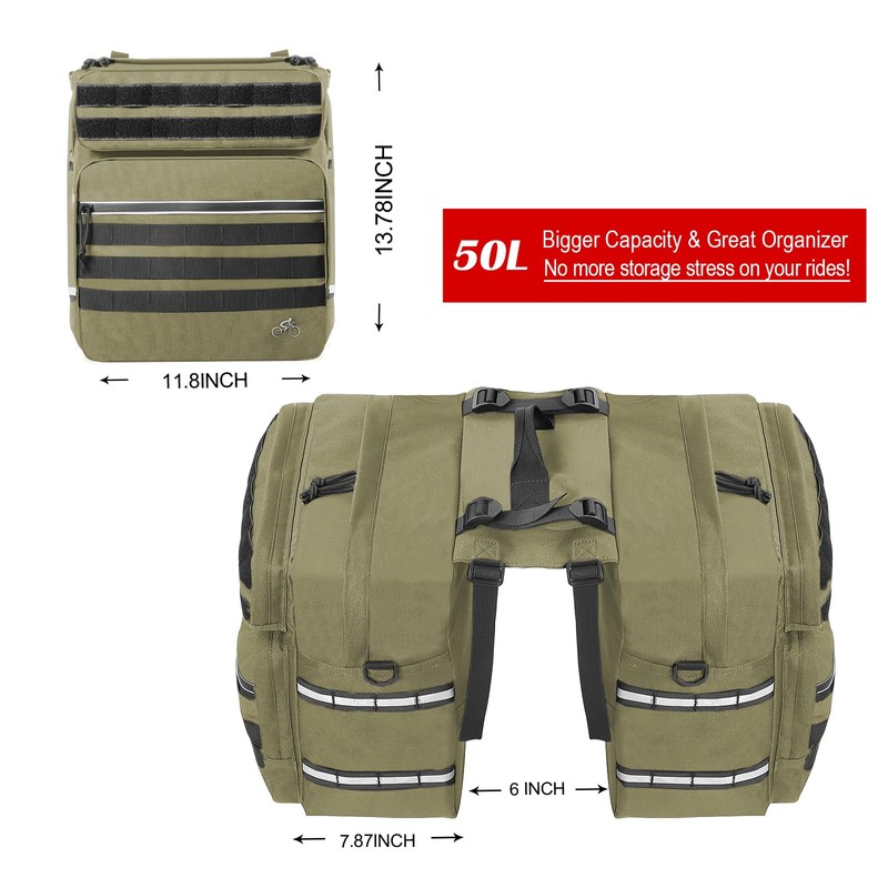 Bike Panniers Bag 50L for Bicycle Rear Rack, Waterproof Cover