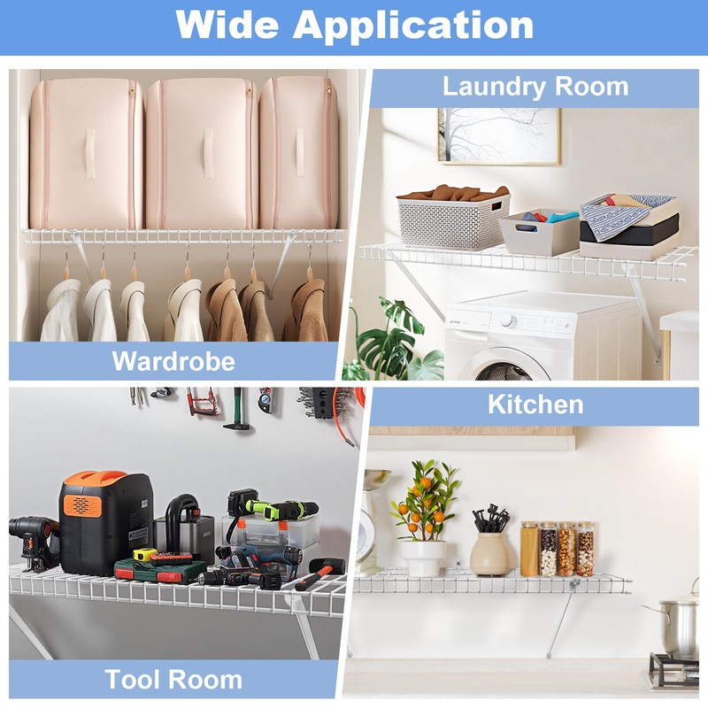 12 Inch Wire Shelf Brackets Set, 8 Pack Metal White