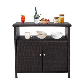 AIIT Outdoor Bar Table with 2 Doors & Shelves - Outdoor Buffet Cabinet Weatherproof Storage Console Table for Patio Pool Garden Kitchen Indoor, Dark Brown