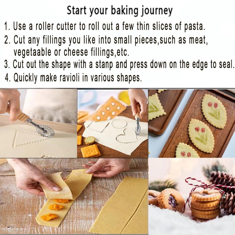 MTOMDY Ravioli Cutter Stamps with Roller Wheel Round Mold with
