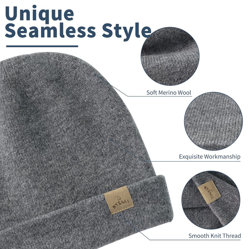Hysnan Merino Wool Beanies Winter Hats for Women Men Knit