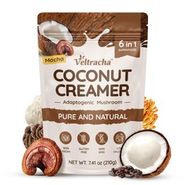 Veltracha Mushroom Coconut Coffee Creamer, Coffee Mate Creamer Powder with Pure Coconut Extract and 6 Adaptogenic Mushroom, Superfood Creamer Vegan & Unsweetened, 7.41oz (30 Servings), Mocha