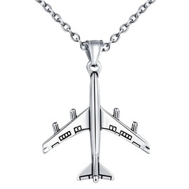 INFINIONLY Aircraft Necklace Made of Stainless Steel Fashion Aeroplane Men Women Pendant Chains Creative Necklaces with 55 cm Chain Hip Hop Jewellery Decoration for Teenagers, Stainless Steel, No