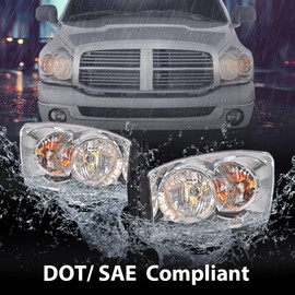G-PLUS Headlights w/Bulbs Compatible with Dodge Ram 1500 2006-2008/Fit Dodge Ram 2500 3500 2006-2009 CH2502180, CH2503180 Clear Lens Chrome Housing Clear Reflector Left & Right