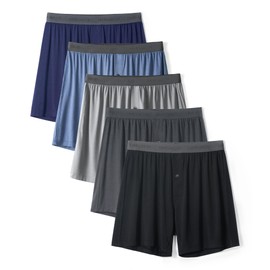 DAVID ARCHY Mens Underwear Bamboo Rayon Boxers for Men Breathable and Cool Men's Boxer Shorts with Button Fly 5 Pack (M,Light Blue/Navy Blue/Black/Gray/Dark Gray)