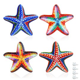 4 Stück Metall Seestern Wandkunst Dekor, Outdoor-Dekoration, Garten, Metall-Wandkunst zum Aufhängen für Zuhause, Ozean-Themen-Party-Dekorationen, Wandskulpturen für Innenbereich, Badezimmer,