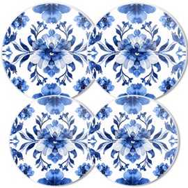Gas Stove Burner Covers,Set of 4,White Covers for Electric Stovetop Kitchen,8 Inches and 10 Inches,Blue And White Pattern