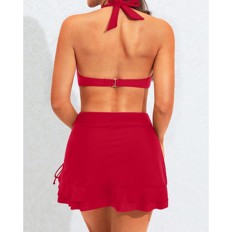 Yonique Bikini de cintura alta con falda para mujer, traje