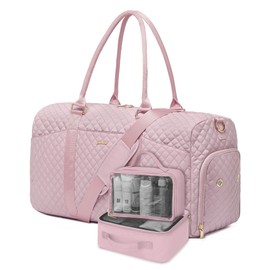 Women Duffle Weekender Travel Bag: Large Duffel Bags with Shoe Compartment Carry On Overnight Tote Bag with Wet Pocket Toiletry Bags Weekend Gym Yoga Hospital Bag for Labor and Delivery Pink 3Pcs Set