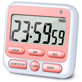 KTKUDY Temporizador de cocina digital con interruptor de encendido/apagado de alarma fuerte, reloj de 12 horas y alarma, función de memoria y cuenta atrás para niños profesores de cocina, pantalla LCD grande, imán fuerte