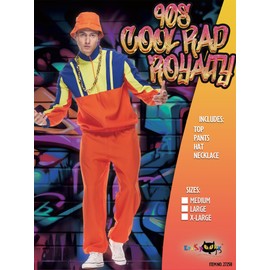 EraSpooky Men's 90s Hip Hop Rhyme Royalty Costume Adult Old School Rapper Outfits