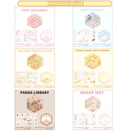 LHLZNB 3D House Stickers，3D House Sticker Set, 3D Sticker Scene, 3D Stickers, Coffee Shop/Restaurant/Bookstore, Cute Korean Cartoon Scene Stickers for Adult Kids Relief Stress Pass (6)