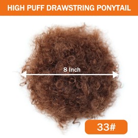 MKJVEN Afro Puff Drawstring Ponytail for Black Women Natural Kinky Curly Hair Bun,Synthetic Deep Brown Puff Updo Hairpieces for Women Girls (33#)