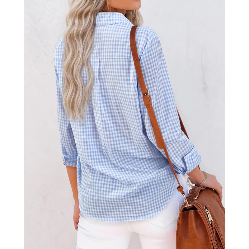 siliteelon Womens Plaid Shirts Gingham Top Button Down Long Sleeve