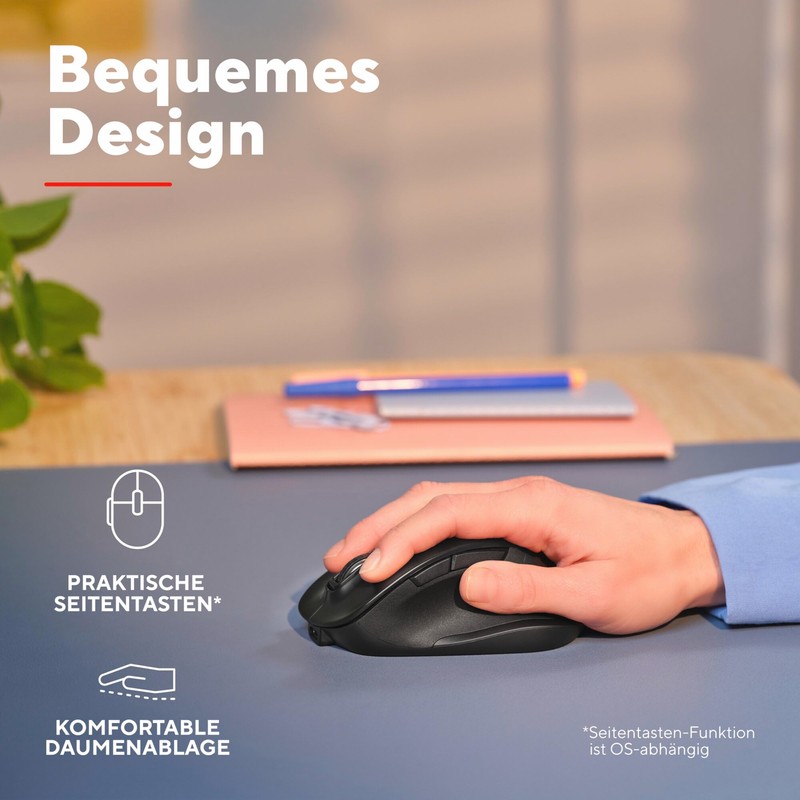 Trust Fyda Aufladbare Kabellose Maus Bluetooth + 2.4GHz, Ergonomische Daumenauflage,