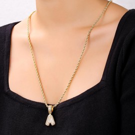 Gold Initial Necklace for Women 18k Gold Plated Inlay Cubic Zircon Iced Out Letter Pendant Name Necklaces Hip Hop Jewelry (K)