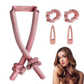 Rizador de Cabello Sin Calor, Cinta para Rizar Sin Calor para Dormir. Rizador Sin Calor con Horquillas y Tirabuzones, para Mujeres con Pelo de Medio a Largo (Rosa)