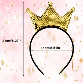 2 Pcs Sequin Crown Headband Princess Shiny Gold Hair Band Cute Hair Styling Clip Accessories Glitter Hair Hoop Decoration Elastic Costume Birthday Headwear for Women Christmas Party Tiara Supplies