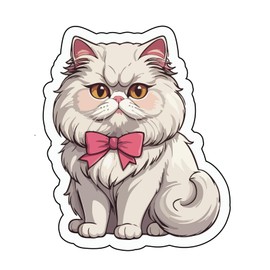 Set of 3- Cute Persian Cat with Pink Bow Vinyl Die-Cut Sticker Decal, White,Auto, Wall, Laptop, Cell, Truck Sticker for Windows, Cars, Trucks,Or Any Smooth Surface