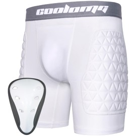 COOLOMG Boys Sliding Shorts with Cup Youth Compression Underwear for Baseball Football Lacrosse White XL