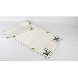Table Runner in a Celtic Cross Design. Beautifully embroidered table linen designed by Beverley Gallagher, to grace your dining table at Christmas, Hogmanay, St Patrick’s Day, Mother’s Day, Easter, Thanksgiving, or to dress the tables at weddings, annive