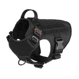 ICEFANG GN1 Tactical Dog Harness for Medium Sized Dogs,2X Metal Buckle,Working Dog MOLLE Vest with Handle,No Pulling Front Leash Clip (M (Pack of 1), Black)
