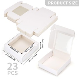FARQAN 23 Kraft Paper Boxes with Window 4.13 x 4.13 x 1.18 Inch Candy Packaging, Small Gift Boxes, Soap holder, Mini Treat Packaging for Bakery Chocolate Jewelry Display(White)