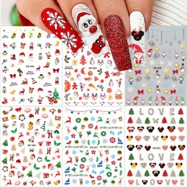 Christmas Nail Art Stickers Decals 3D Self-Adhesive Nail Art Supplies Christmas Nail Stickers Santa Claus Elk Snowman Designs Winter Xmas Nail Decals for Women New Year DIY Nail Decor 6 Sheets