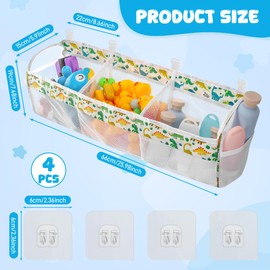 Huiguli Large Bath Toy Storage Organizer, 60cm Mesh Baby Bath Toy Storage with 3 Compartment Large Openings, Quick Drying Bath Toy Net Bath Toy Tidy with 4 Strong Suction Hooks, Dinosaur Pattern