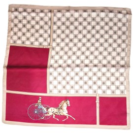 GIMIRO Imitation Silk Scarf [53 x 53 cm] Square Scarves Impressionism Pattern Vintage Scarf for Office Work or Casual Waistband, 80# AC01 Claret Horse