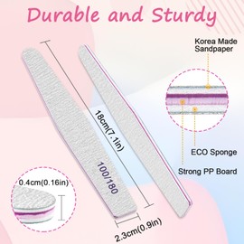 BLESWIN Nail File-100/180 Grit Nail Files 25pcs, Nail Files for Acrylic Nail or Poly Nail Extension Gel, Emery Boards Double Sided Nail Files, Nail Files Professional for Nail Shaping