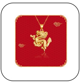 Rannyrena 2024 Chinese New Year Dragon Pendant Necklace with Long Chain Retro Silver Lucky Dragon Sweater Chain for Women or Men Chinese Zodiac Auspicious Dragon Necklace (Gold B)
