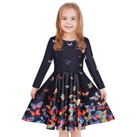 LaBeca Girls Printed Casual Party Dresses Twirly Longsleeve Dress Butterfly Valley Fall L