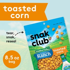 Snak Club Toasted Corn with Hidden Valley Ranch Seasoning, Roasted and Salted Corn Nuggets, Gluten-Free and Kosher Snack, 8.5 oz Resealable Bag