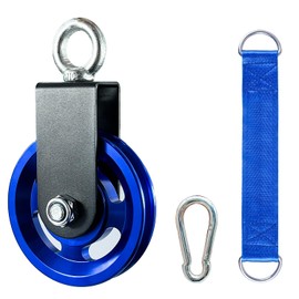 Exercise Equipment Cable Pulley with Hanging Strap and Carabiner, 3.74in/95mm Silent Rotation 360 Degree Pulley for Home Gym Pulley System Workout Equipment DIY Cable Pulley Lat Pulldown Attachments