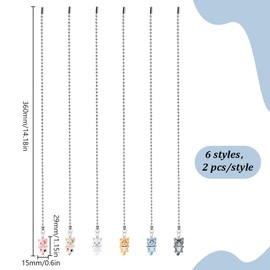 PLIGREAT 12 Pcs Ceiling Fan Pull Chain Extenders, Cute Cat Ceiling Fan Extension Resin Cat Pull Chain Pendant with Connector for Light Lamp Ceiling Fans Home Decor, 6 Styles