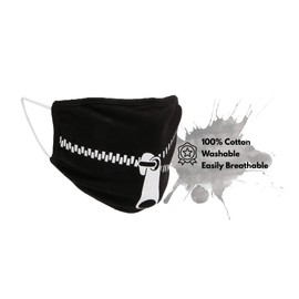 Bodico Cute Zipper Washable Cotton Reusable Kids Face Mask, Black 1 count