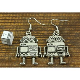 Miniblings Robot Earrings Hanger Robot Computer Machine Steampunk PC XL - Handmade Fashion Jewellery I Earrings Silver Plated, Cotton