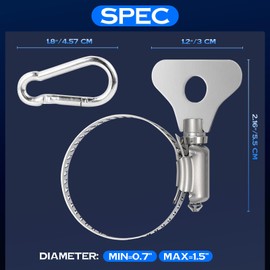 FRF FLAG 4 Pack Stainless Steel Flagpole Clip Kit with Carabiner - Adjustable Clamp & Rope Loop Bracket for 0.7-1.5" Pole, for Vehicle, Boat, House, Garden Flag Display