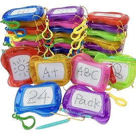 Paquete de 24 mini llaveros magnéticos para tablero de dibujo, juguetes borrables para niños, juguetes recompensa para el aula a granel con y deslizador borrador para mochilas y recue